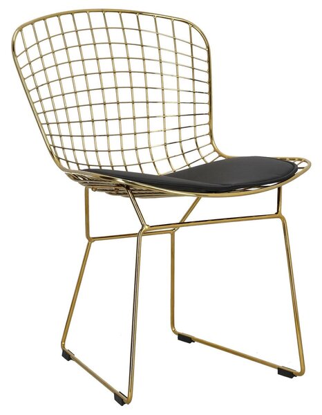 Złote krzesło druciane z poduszką na siedzisku Harry