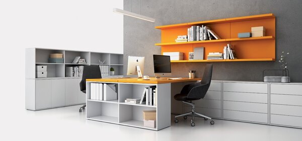 Komoda biurowa BLOCK, 1600 × 400 × 710 mm, 4 drzwi, biały