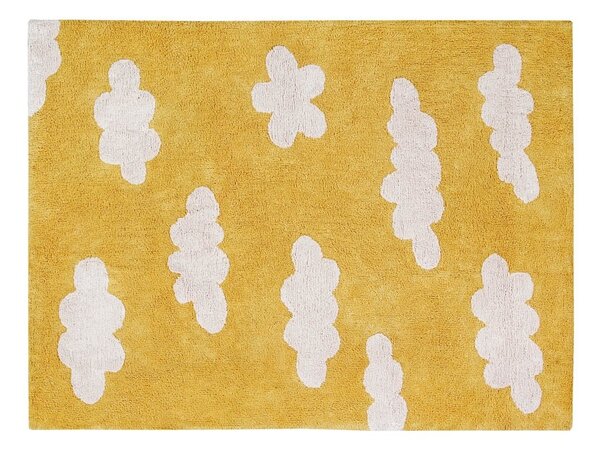 Żółty dziecięcy dywan 120x160 w białe chmurki CLOUDS Mostaza
