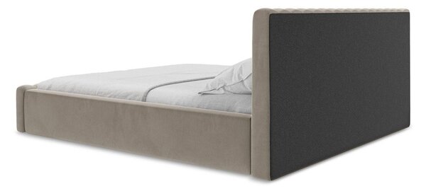 Szarobrązowe tapicerowane łóżko dwuosobowe ze schowkiem i stelażem 160x200 cm Lemi – Makamii