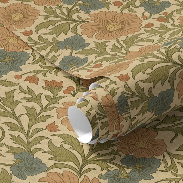 Tapety Pomarańczowe kwiaty z liśćmi w stylu Art Nouveau, Tapety Z kwiatami, a00409 : Uwalls.pl