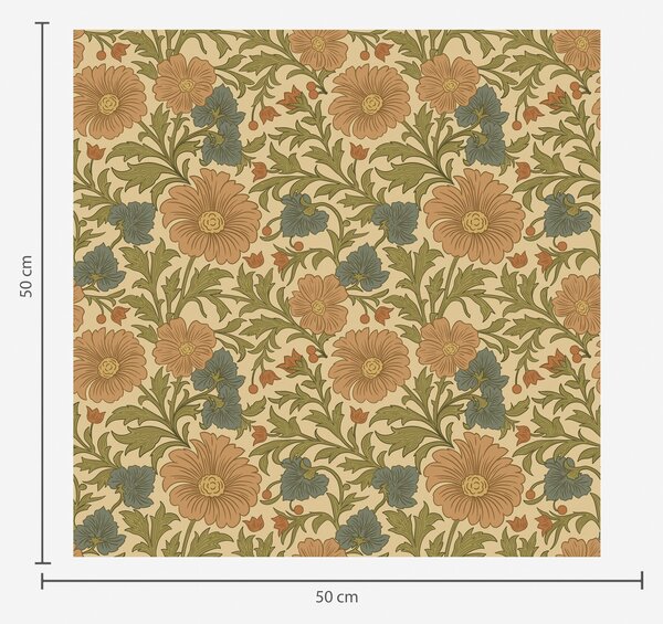 Tapety Pomarańczowe kwiaty z liśćmi w stylu Art Nouveau, Tapety Z kwiatami, a00409 : Uwalls.pl