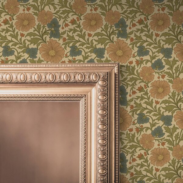 Tapety Pomarańczowe kwiaty z liśćmi w stylu Art Nouveau, Tapety Z kwiatami, a00409 : Uwalls.pl