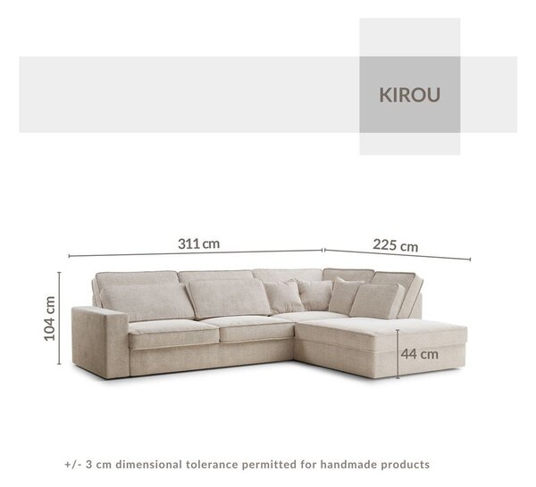 Kremowy narożnik z tkaniny szenilowej (prawostronny/w kształcie litery L) Kirou – Maison de Rêve
