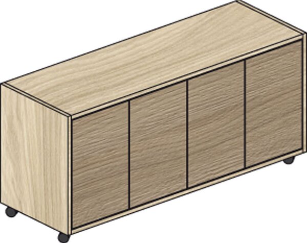 Komoda mobilna LAYERS, długa, 1200 x 400 x 575 mm, dąb naturalny / dąb bejcowany