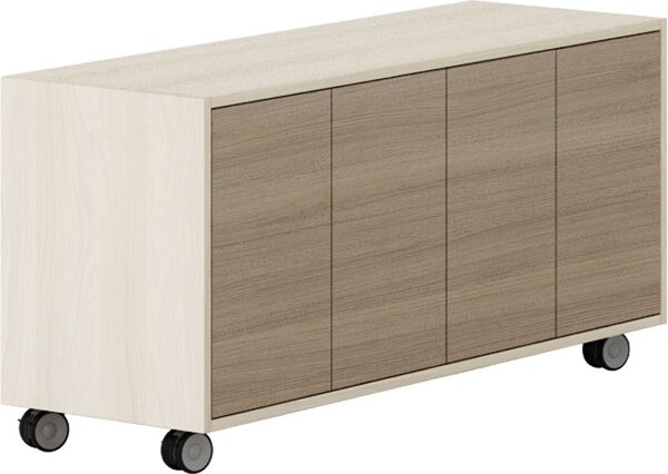 Komoda mobilna LAYERS, długa, 1200 x 400 x 575 mm, dąb naturalny / dąb bejcowany