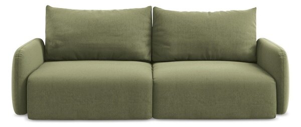 Zielona aksamitna rozkładana sofa ze schowkiem 238 cm Kalena – Makamii