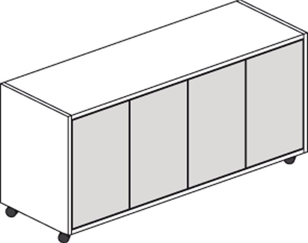 Komoda mobilna LAYERS, długa, 1200 x 400 x 575 mm, biała / szara