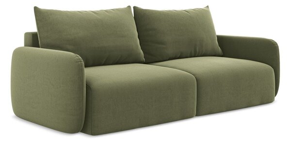 Zielona aksamitna rozkładana sofa ze schowkiem 238 cm Kalena – Makamii