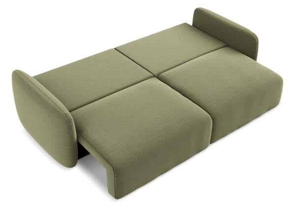 Zielona aksamitna rozkładana sofa ze schowkiem 238 cm Kalena – Makamii