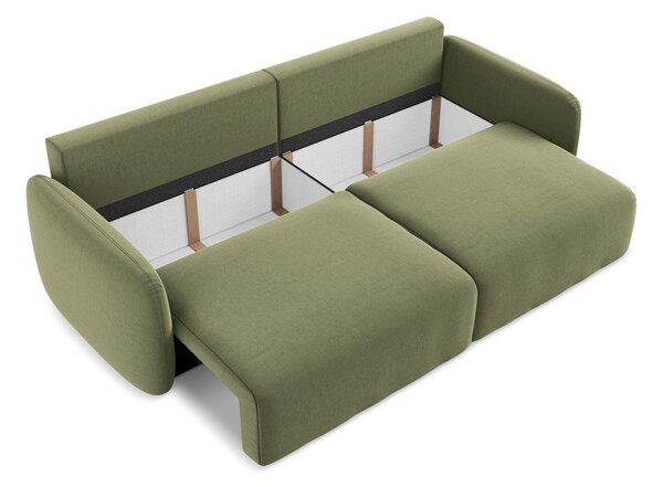 Zielona aksamitna rozkładana sofa ze schowkiem 238 cm Kalena – Makamii