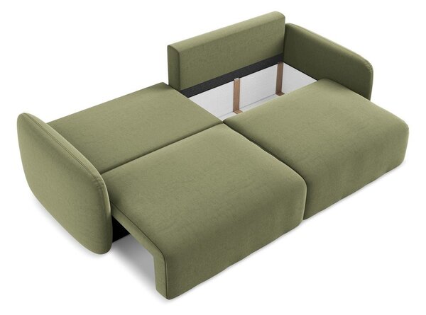 Zielona aksamitna rozkładana sofa ze schowkiem 238 cm Kalena – Makamii