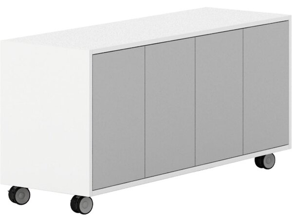 Komoda mobilna LAYERS, długa, 1200 x 400 x 575 mm, biała / szara
