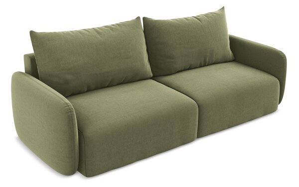 Zielona aksamitna rozkładana sofa ze schowkiem 238 cm Kalena – Makamii