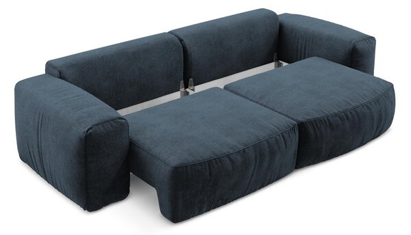 Ciemnoniebieska rozkładana sofa z tkaniny szenilowej 275 cm Kuki – Makamii