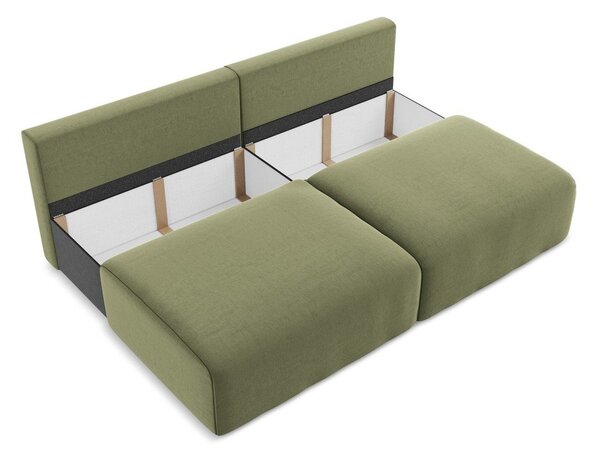 Zielona aksamitna rozkładana sofa ze schowkiem 216 cm Kalena – Makamii
