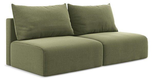 Zielona aksamitna rozkładana sofa ze schowkiem 216 cm Kalena – Makamii