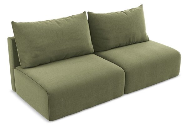 Zielona aksamitna rozkładana sofa ze schowkiem 216 cm Kalena – Makamii