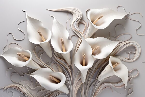 Fototapety Wolumetryczne lilie calla w kremowych odcieniach z efektem 3D, Fototapety Kwiaty, w09281 : Uwalls.pl
