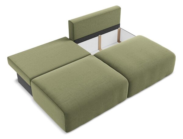 Zielona aksamitna rozkładana sofa ze schowkiem 216 cm Kalena – Makamii