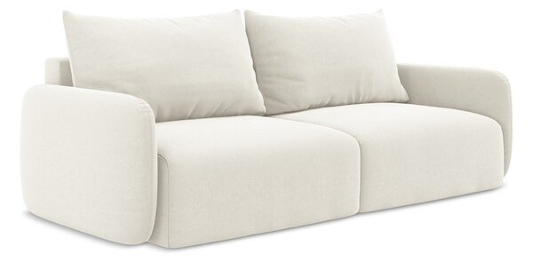 Kremowa aksamitna rozkładana sofa ze schowkiem 238 cm Kalena – Makamii