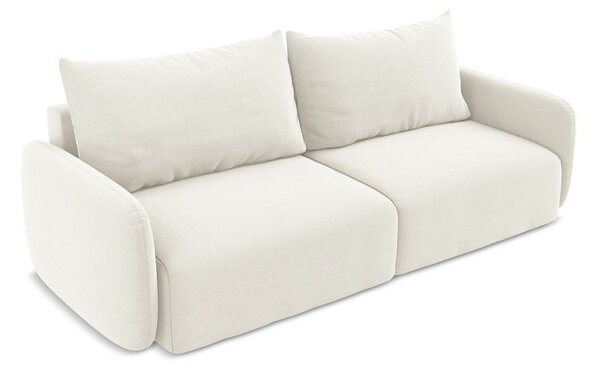 Kremowa aksamitna rozkładana sofa ze schowkiem 238 cm Kalena – Makamii