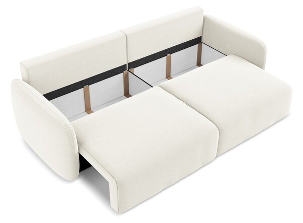 Kremowa aksamitna rozkładana sofa ze schowkiem 238 cm Kalena – Makamii