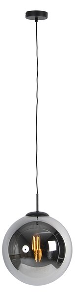 Lampa wisząca w stylu art deco czarna z przydymionym szkłem 30 cm - Pallon Oswietlenie wewnetrzne