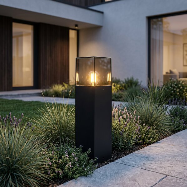 Stojąca lampa zewnętrzna czarna z kloszem w kolorze dymionym 30 cm - Denmark