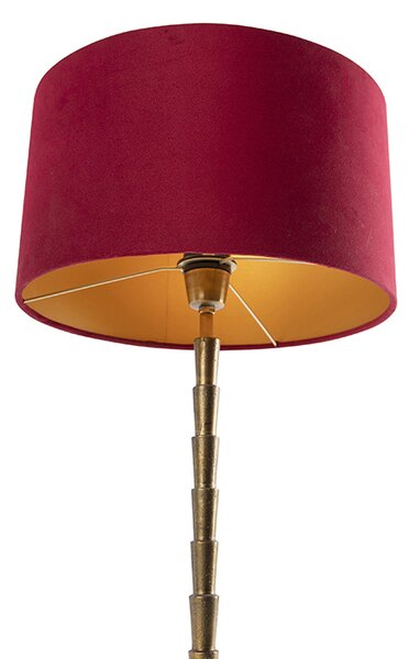 Lampa stołowa w stylu art deco z abażurem z aksamitu w kolorze brązowym, czerwonym - Pisos
