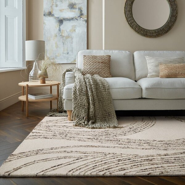 Brązowy/kremowy wełniany dywan 120x170 cm Abstract Swirl – Flair Rugs