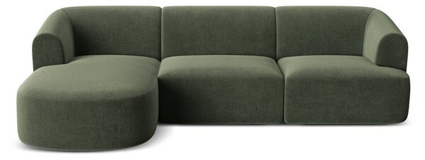 Zielony aksamitny narożnik (lewostronny/z szezlongiem) Campi – Cosmopolitan Design