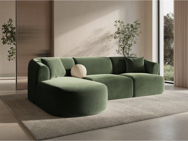 Zielony aksamitny narożnik (lewostronny/z szezlongiem) Campi – Cosmopolitan Design