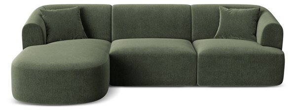 Zielony aksamitny narożnik (lewostronny/z szezlongiem) Campi – Cosmopolitan Design