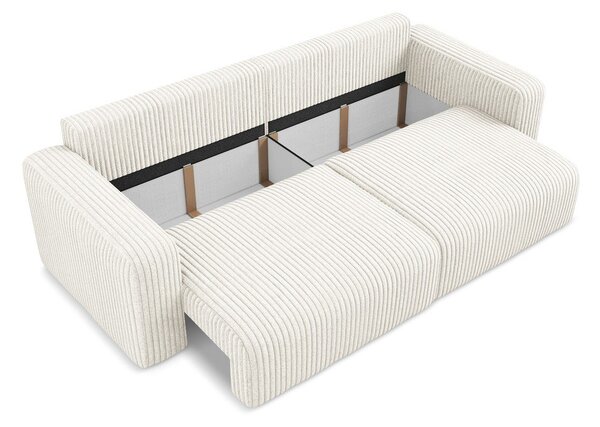 Kremowa sztruksowa rozkładana sofa ze schowkiem 252 cm Kona – Makamii