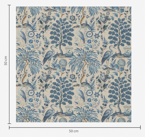 Tapety Styl Toile de Jouy z niebieskimi ptakami i tropikalnymi drzewami, Tapety Z kwiatami, a00382 : Uwalls.pl