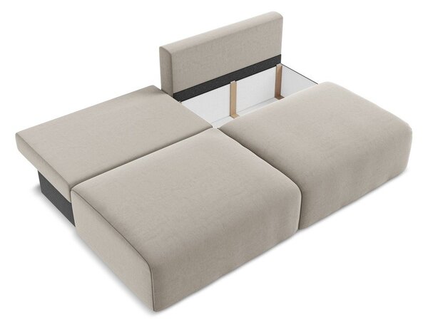 Szarobrązowa aksamitna rozkładana sofa ze schowkiem 216 cm Kalena – Makamii