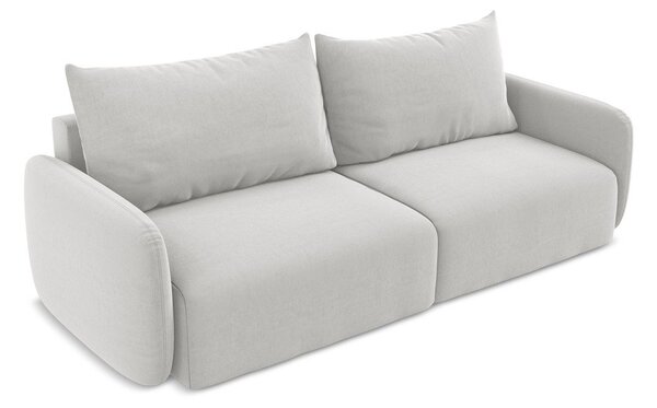 Jasnoszara aksamitna rozkładana sofa ze schowkiem 238 cm Kalena – Makamii