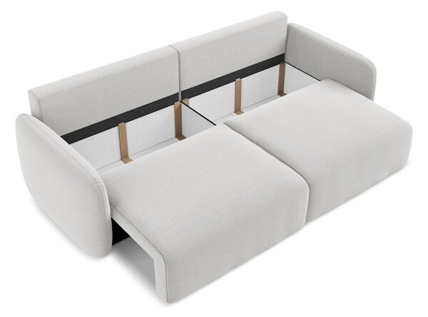 Jasnoszara aksamitna rozkładana sofa ze schowkiem 238 cm Kalena – Makamii