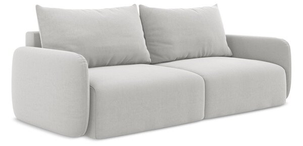 Jasnoszara aksamitna rozkładana sofa ze schowkiem 238 cm Kalena – Makamii