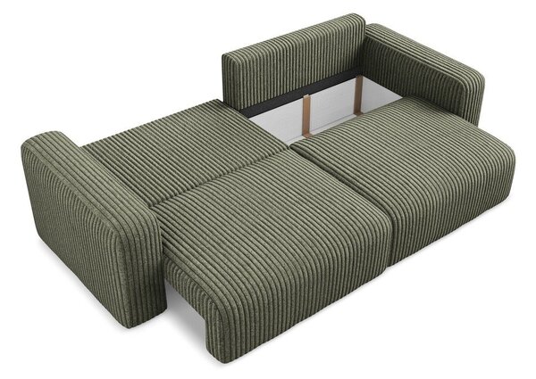 Zielona sztruksowa rozkładana sofa ze schowkiem 252 cm Kona – Makamii