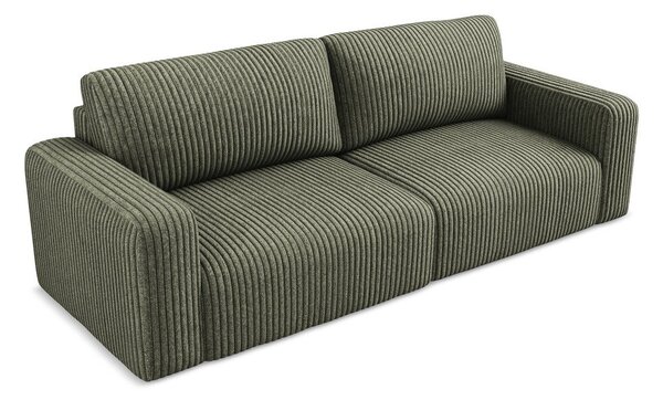 Zielona sztruksowa rozkładana sofa ze schowkiem 252 cm Kona – Makamii