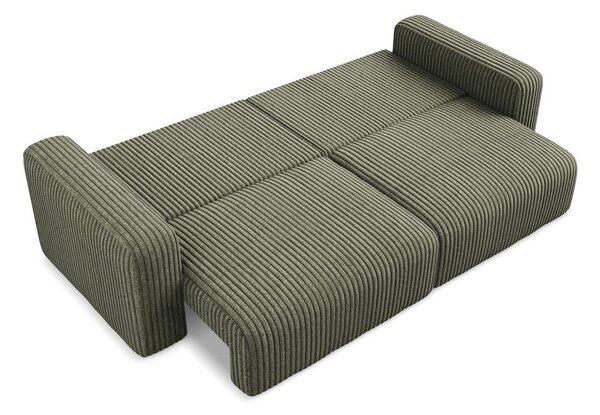 Zielona sztruksowa rozkładana sofa ze schowkiem 252 cm Kona – Makamii