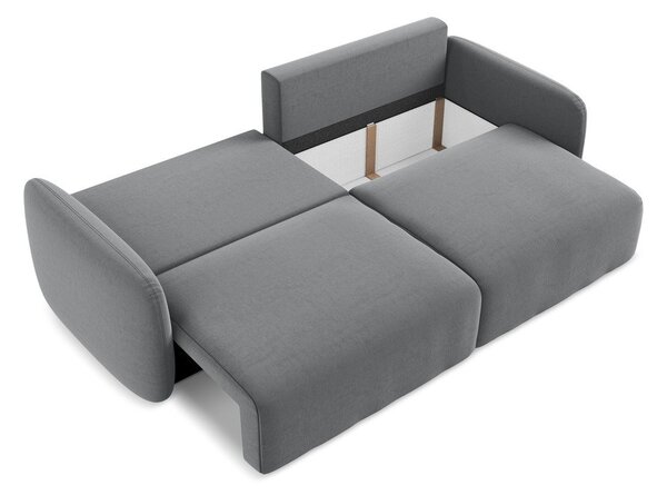 Szara aksamitna rozkładana sofa ze schowkiem 238 cm Kalena – Makamii