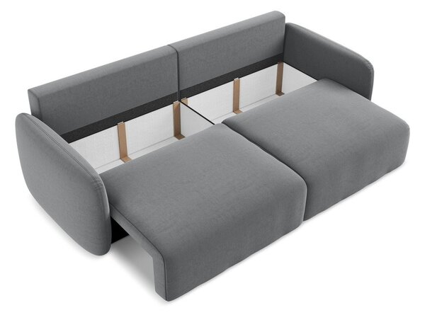 Szara aksamitna rozkładana sofa ze schowkiem 238 cm Kalena – Makamii