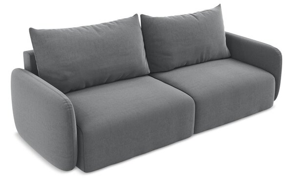 Szara aksamitna rozkładana sofa ze schowkiem 238 cm Kalena – Makamii