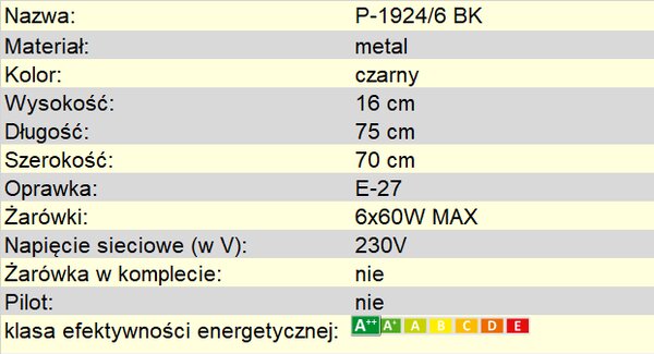 Plafon czarny TUBE P-1924/6 BK