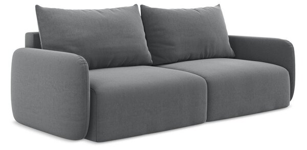 Szara aksamitna rozkładana sofa ze schowkiem 238 cm Kalena – Makamii