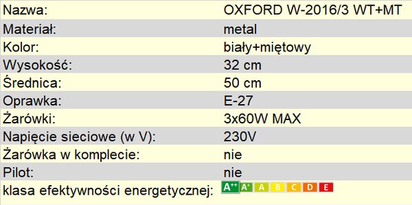 Plafon miętowy OXFORD W-2016/3 WT+MT