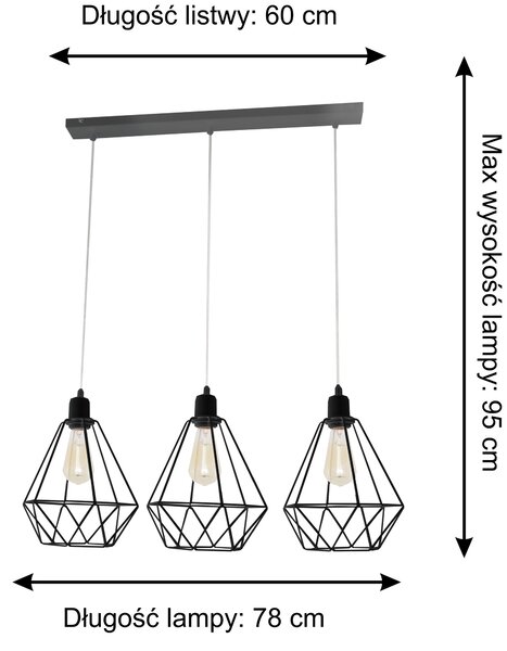 Lampa wisząca metalowa druciana KARO W-L 1311/3 BK-B